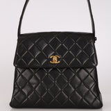 Chanel Turnlock Kelly Shoulder Bag Black Lambskin 1997 24K GP