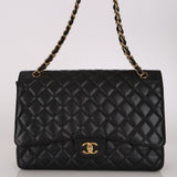 Chanel Turnlock Maxi Classic Single Flap Black Caviar 2010 GHW