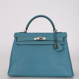 Hermès 2006 Bleu Jean Togo Kelly 32 Retourne PHW