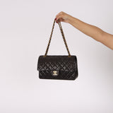 Chanel Medium Classic Double Flap Black Lambskin 1993 24K GP