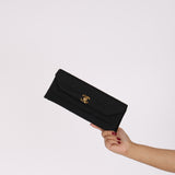 Chanel Turnlock Grosgrain Black Satin 1990s 24K GP