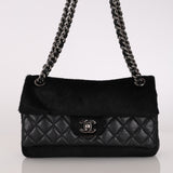 Chanel Small Double Flap Black Crinkled Calfskin and Ponyhair 2005 DSHW