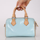 Rare Louis Vuitton 2024 Sky Blue Vernis Monogram Speedy Nano Bag
