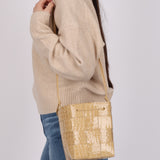 Bottega Veneta Porridge Gloss Croc Embossed Mini Cassette Bucket Bag