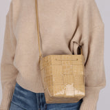 Bottega Veneta Porridge Gloss Croc Embossed Mini Cassette Bucket Bag