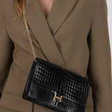 Hermès 1973 Noir Porosus Crocodile Annie Clutch GHW