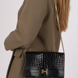 Hermès 1973 Noir Porosus Crocodile Annie Clutch GHW