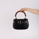 Gucci 1947 Black Boxcalf Bamboo Turnlock Top Handle