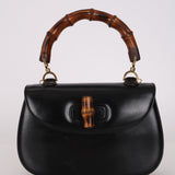 Gucci 1947 Black Boxcalf Bamboo Turnlock Top Handle