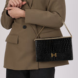 Hermès 1973 Noir Porosus Crocodile Annie Clutch GHW