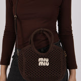 Miu Miu Brown Cotton Mesh Ivy Tote with Pouch