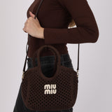 Miu Miu Brown Cotton Mesh Ivy Tote with Pouch