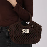 Miu Miu Brown Cotton Mesh Ivy Tote with Pouch