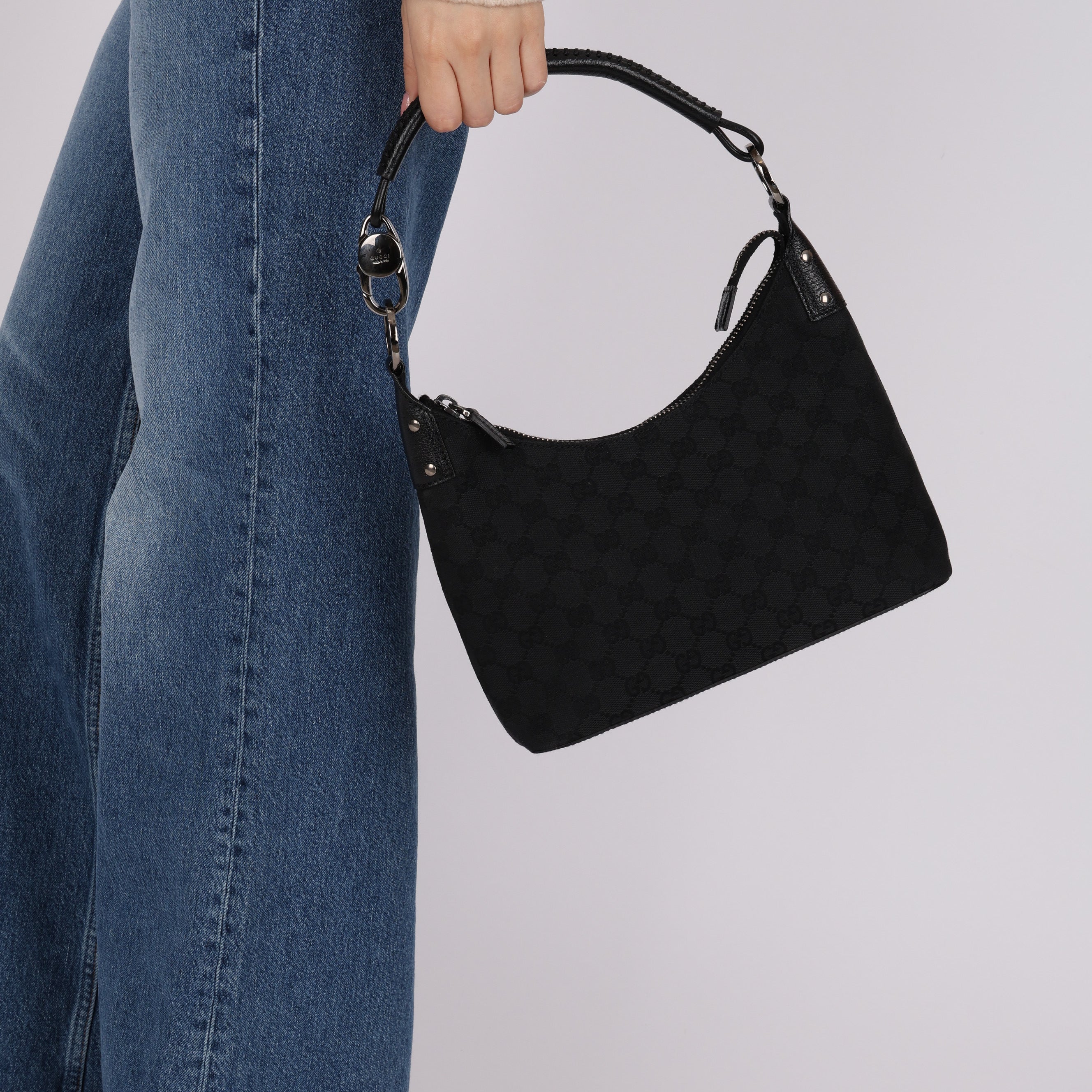 Gucci Black Monogram Crescent Hobo Bag