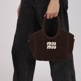 Miu Miu Brown Cotton Mesh Ivy Tote with Pouch