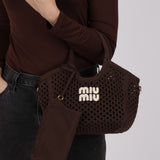 Miu Miu Brown Cotton Mesh Ivy Tote with Pouch