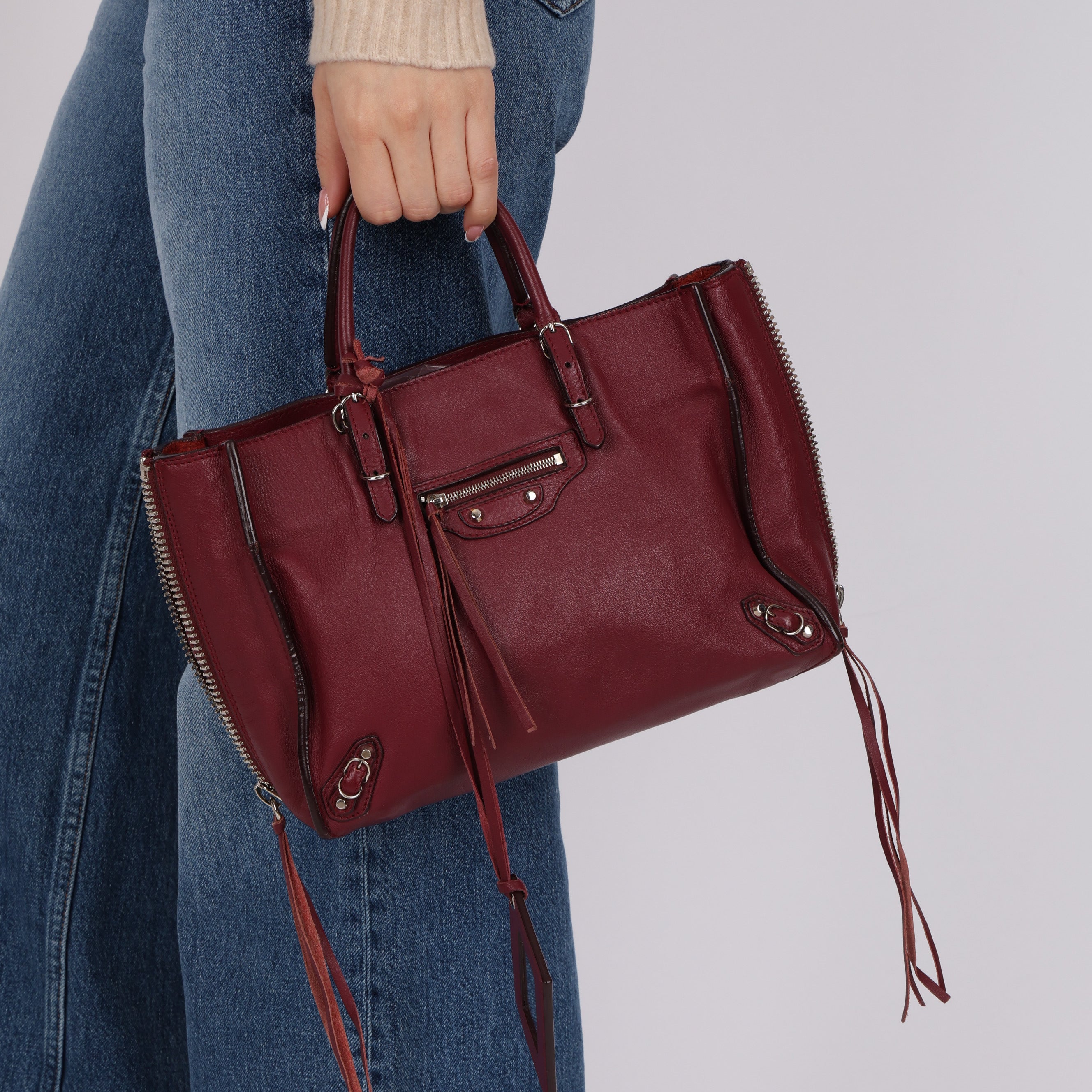 Balenciaga Burgundy Mini Papier A4 Zip Around Tote