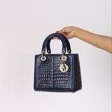 Ultra-Rare Dior Medium Lady Blue Navy Crocodile 2016