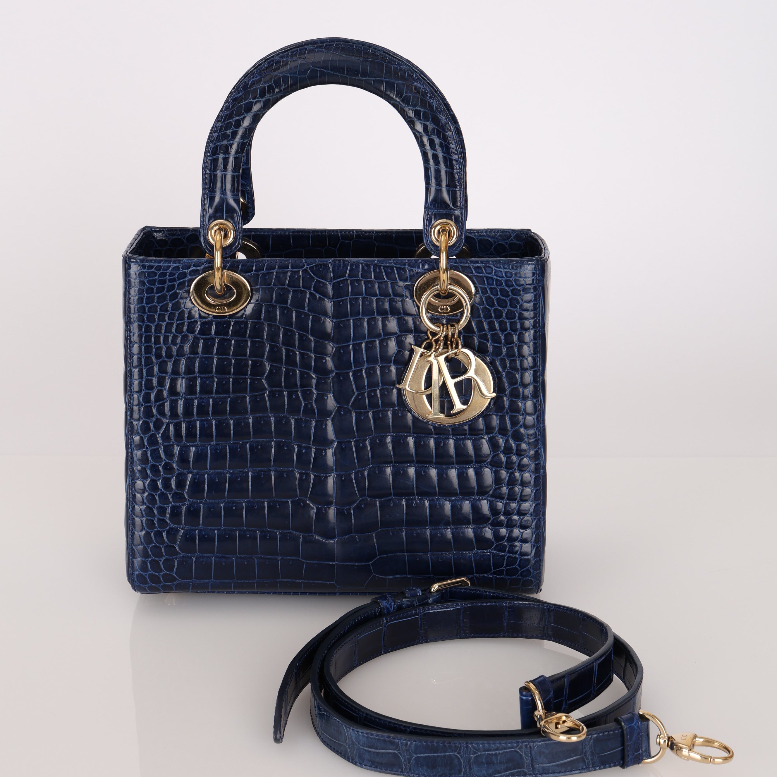 Ultra-Rare Dior Medium Lady Blue Navy Crocodile 2016