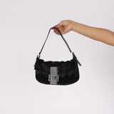 Fendi Baguette Black Satin Beaded SHW