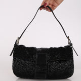 Fendi Baguette Black Satin Beaded SHW