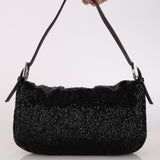 Fendi Baguette Black Satin Beaded SHW