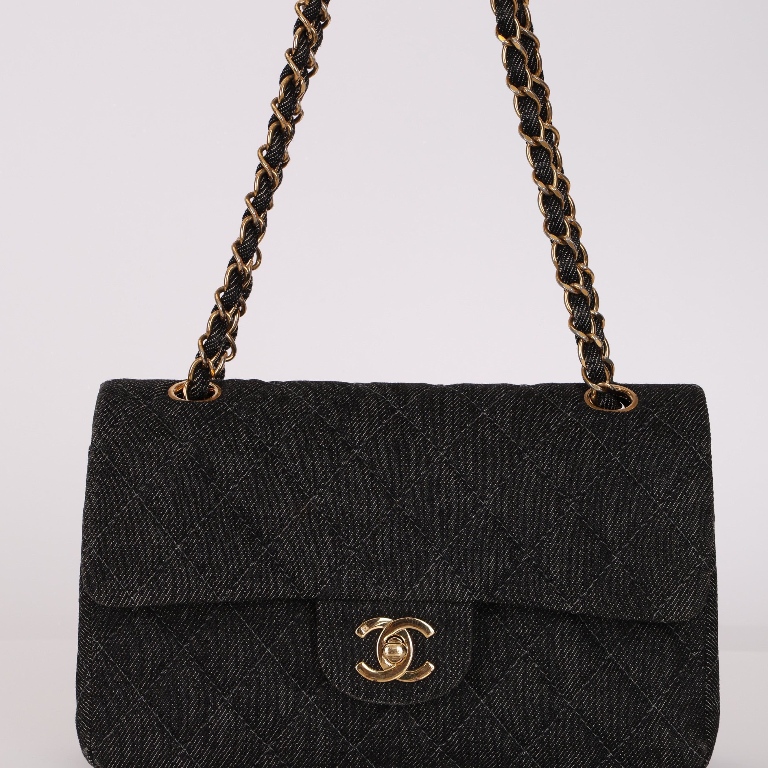 Rare Chanel 1997 Denim Classic Small Flap Bag 24K GP