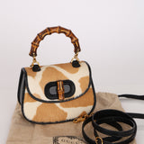 Limited Edition Gucci Mini Bamboo Top Handle Cow Print Ponyhair and Calfskin 1947