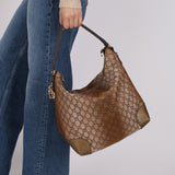 Gucci Beige Metallic Monogram Heart Bit Hobo
