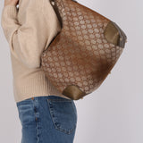 Gucci Beige Metallic Monogram Heart Bit Hobo