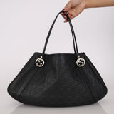 Gucci Leather Black Guccissima Monogram Twins Tote