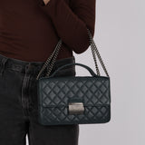 Chanel 2017 Deep Teal Quilted Caviar Medium CC University Flap RHW