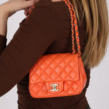 Chanel Mini Square Flap Orange Lambskin 2021 GHW
