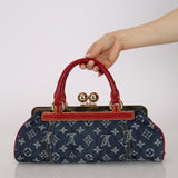 Ultra-Rare Louis Vuitton 2005 Denim Monogram Alligator Sac Fermoir GM