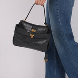 Balenciaga 2025 Gris Croc Embossed Leather Small Rodeo