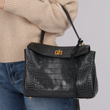 Balenciaga 2025 Gris Croc Embossed Leather Small Rodeo