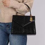 Limited Edition Yves Saint Laurent Whipstitch Crocodile Embossed Top Handle Bag