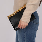 Rare Yves Saint Laurent Lizard Embossed Black Leather Clutch Bag