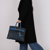 Hermès 1994 Bleu France and Bleu Indigo Courchevel Birkin 35 Retourne GHW