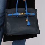 Hermès 1994 Bleu France and Bleu Indigo Courchevel Birkin 35 Retourne GHW