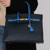 Hermès 1994 Bleu France and Bleu Indigo Courchevel Birkin 35 Retourne GHW
