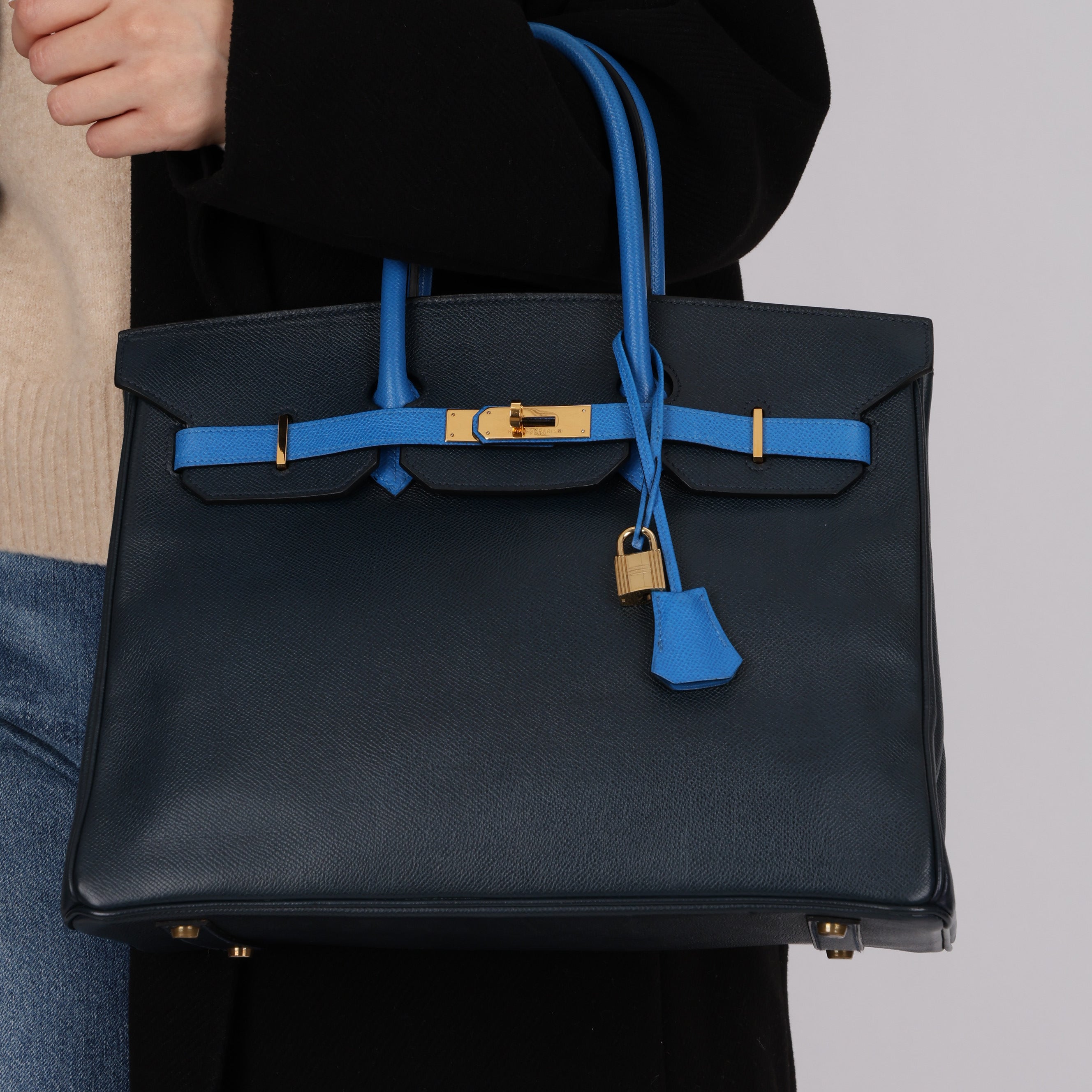 Hermès 1994 Bleu France and Bleu Indigo Courchevel Birkin 35 Retourne GHW