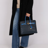 Hermès 1994 Bleu France and Bleu Indigo Courchevel Birkin 35 Retourne GHW