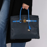 Hermès 1994 Bleu France and Bleu Indigo Courchevel Birkin 35 Retourne GHW