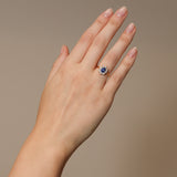 1990's 18K Yellow Gold and Sapphire Diamond Halo Ring, Size US 5.75