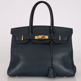 Hermès Birkin 30 Bleu Indigo Courchevel Retourne 1998 GHW