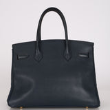 Hermès Birkin 30 Bleu Indigo Courchevel Retourne 1998 GHW