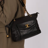 Chanel Front Pocket Tote Black Lambskin 1994 24K GP
