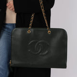 Chanel 1996 Dark Green Caviar Timeless Chain Tote 24K GP