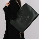 Chanel 1996 Dark Green Caviar Timeless Chain Tote 24K GP